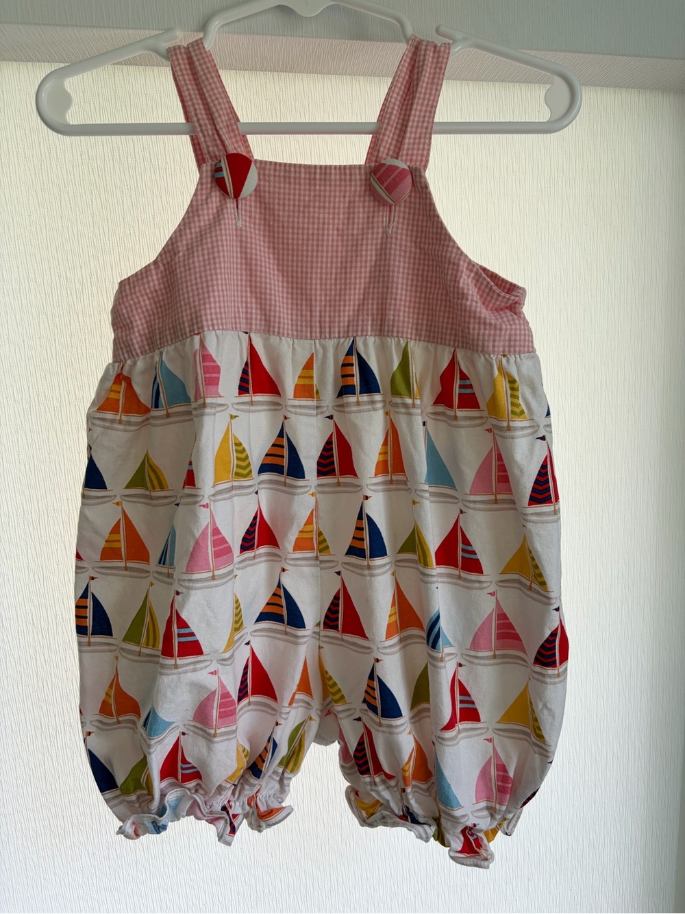 Hannah Kate 12 mo Sailboat Print Pink Romper